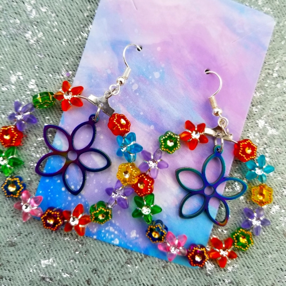 Flower power earrings 304 stainless steel silver